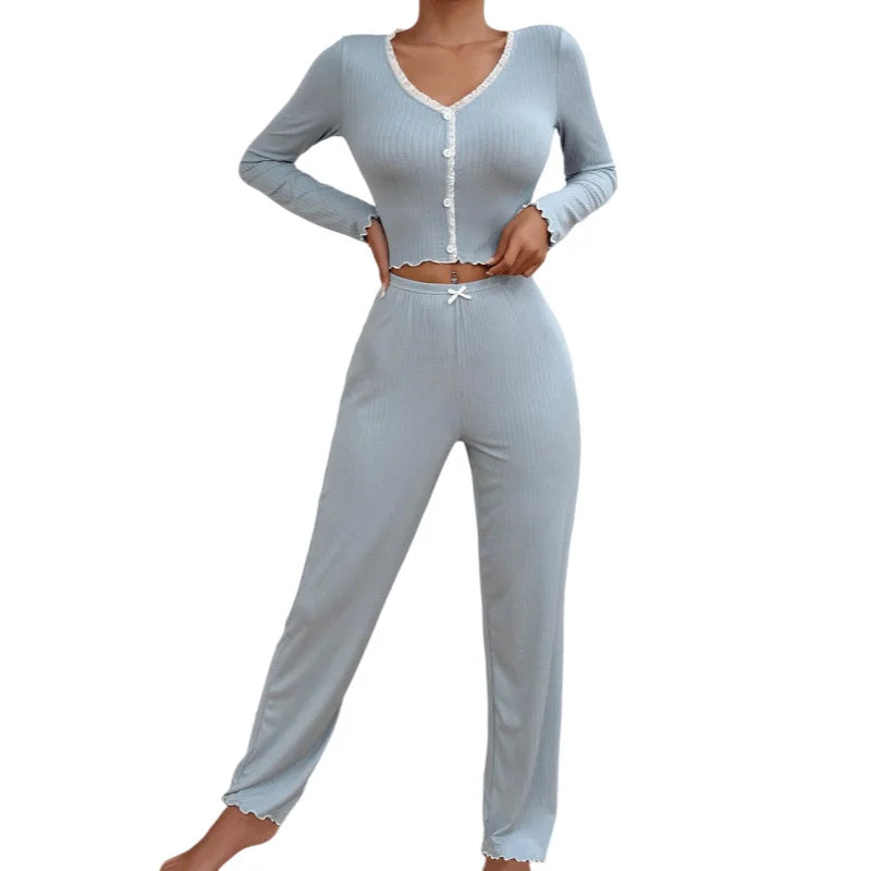 Button Up Buttercup Ribbed Cardigan & Pants Lounge Set