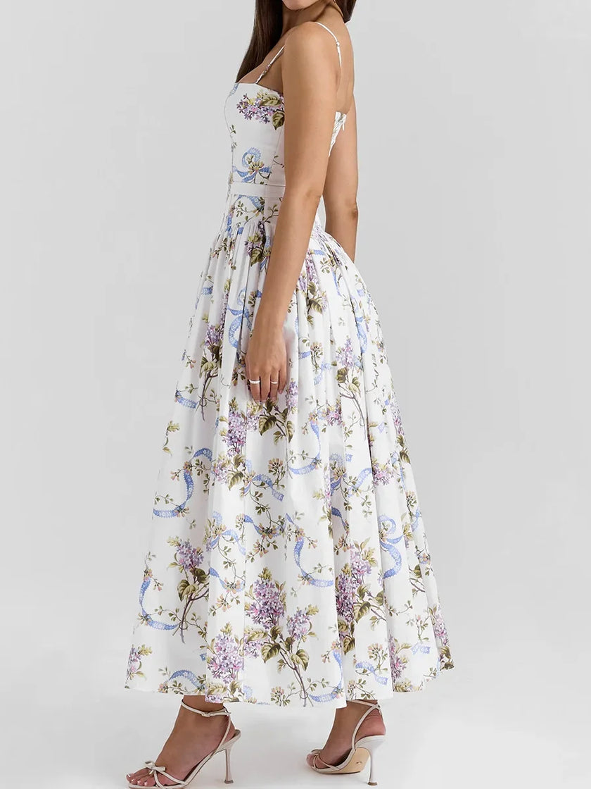 Floral Bow Corset Midi Dress
