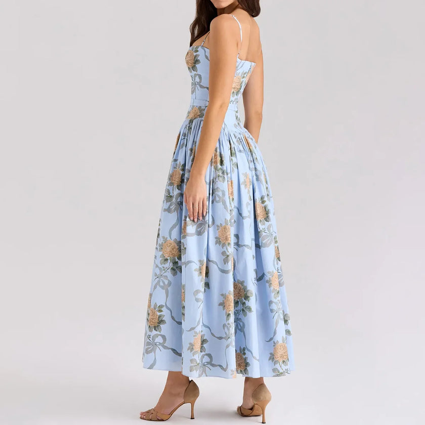 Floral Bow Corset Midi Dress