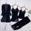 Velvet Season Lace Trim 4-Piece Pajama Set