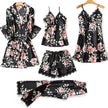 Morning Ritual Lace Trim Satin 4-Piece Pajama Set