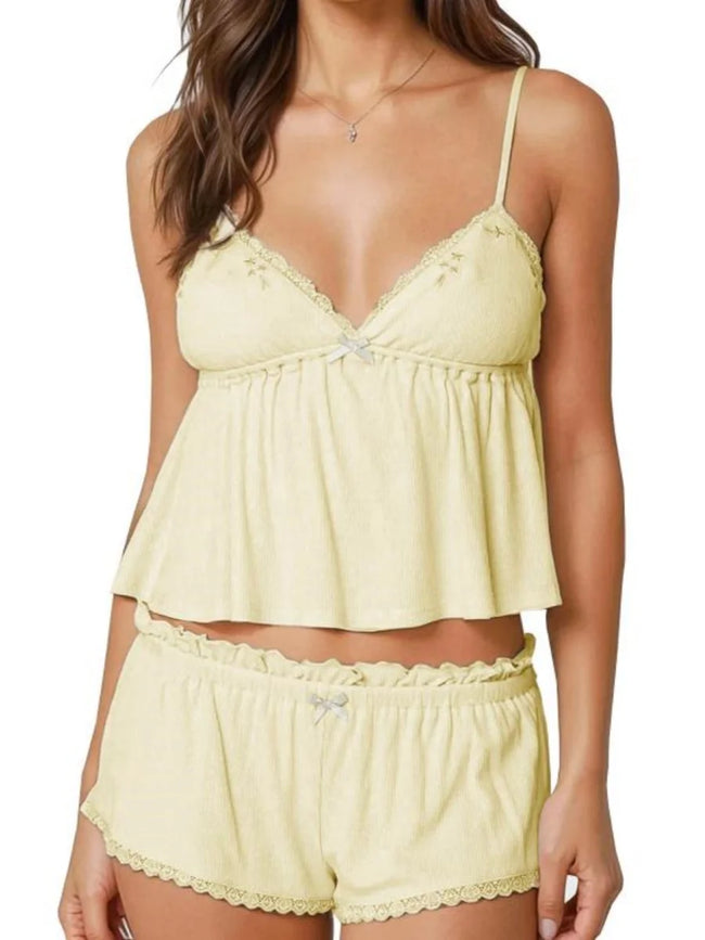 Petal Soft Lace Trim Flowy Cami & Shorts Set