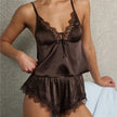 Tie Me Over Lace Trim Satin Cami & Shorts Set