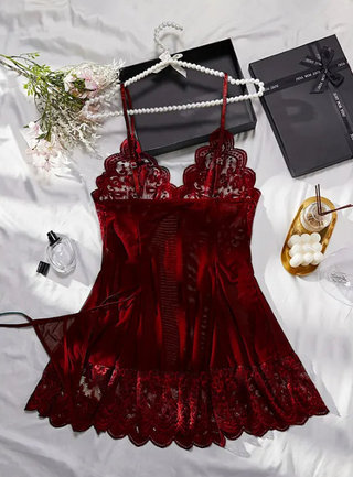 Envy Me Lace & Satin Babydoll & Thong Set