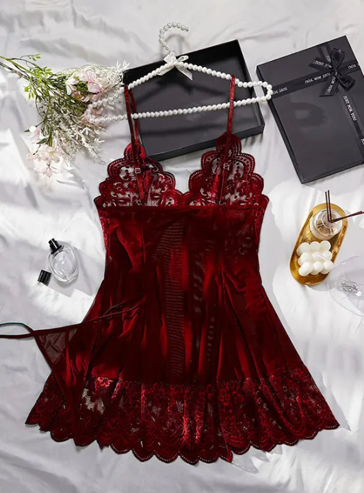 Envy Me Lace & Satin Babydoll & Thong Set