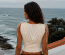 Ruched Deep V Tie Shoulder Crop Top