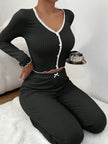 Button Up Buttercup Ribbed Cardigan & Pants Lounge Set