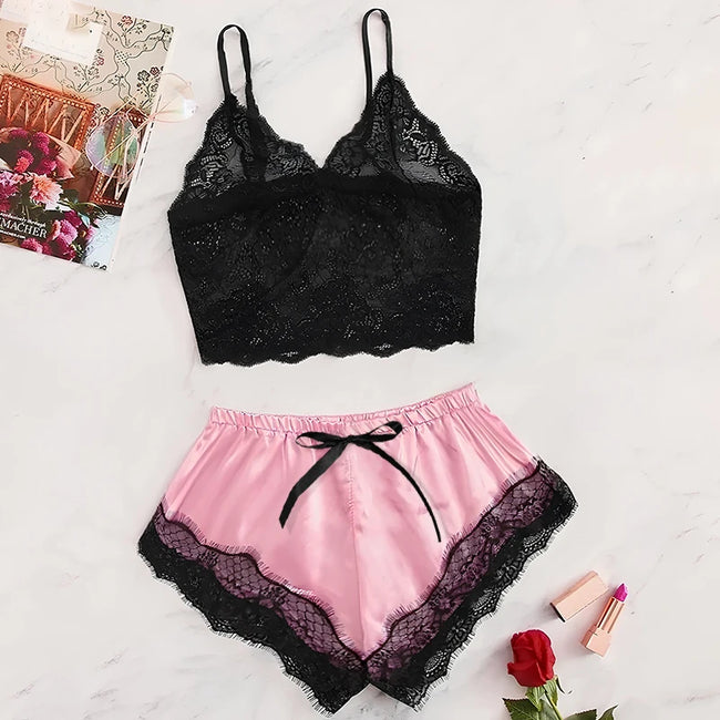 Sweet & Savage Lace Bralette & Satin Shorts Set