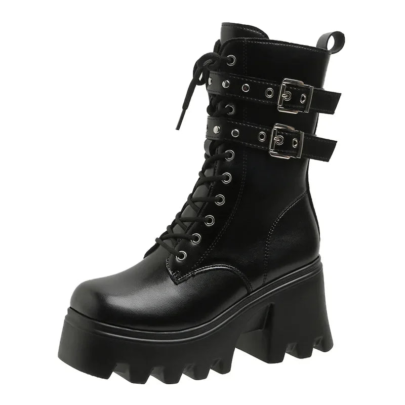 Rebel Platform Buckle Boots