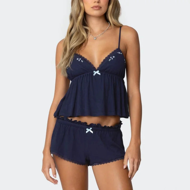Petal Soft Lace Trim Flowy Cami & Shorts Set