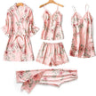 Morning Ritual Lace Trim Satin 4-Piece Pajama Set