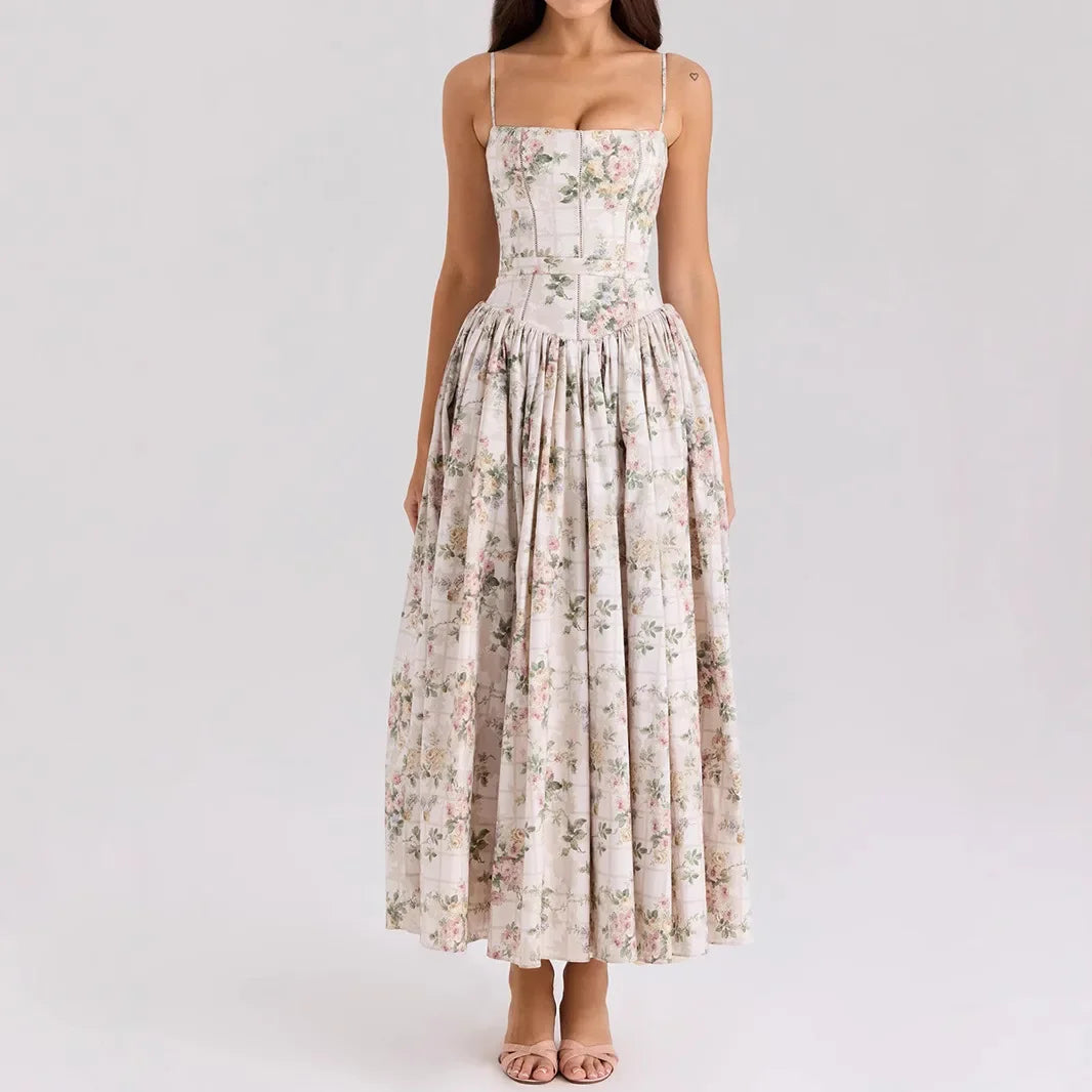 Floral Bow Corset Midi Dress
