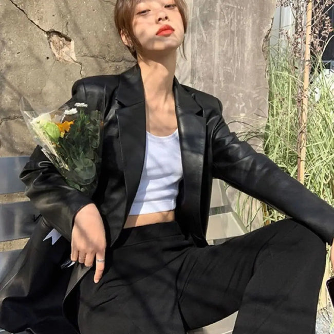 Mean Business Oversized Faux Leather Blazer