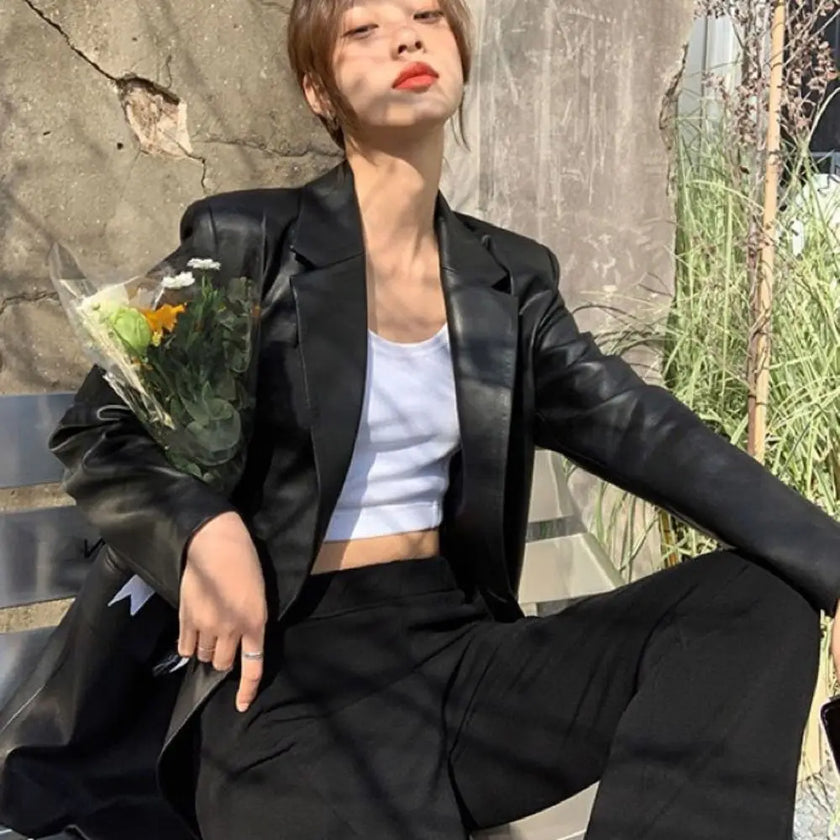 Mean Business Oversized Faux Leather Blazer