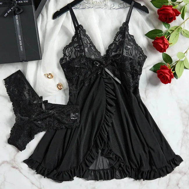 Dreamy Ruffle Babydoll & Lace Panty Set