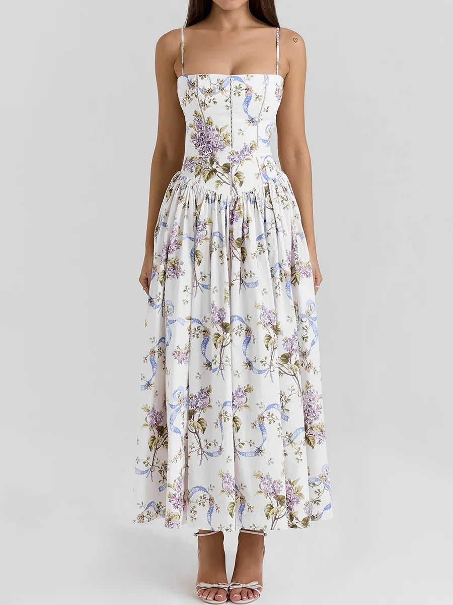 Floral Bow Corset Midi Dress