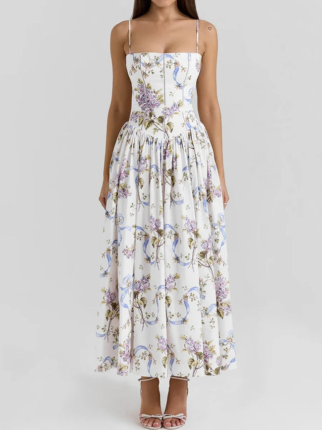 Floral Bow Corset Midi Dress