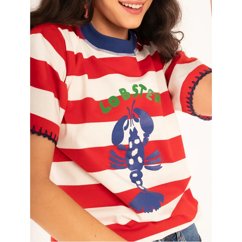 Summer Striped Graphic Crop Tee
