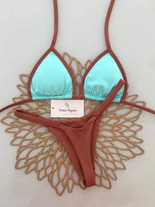 Contrast Trim Triangle Bikini Set