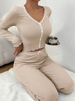 Button Up Buttercup Ribbed Cardigan & Pants Lounge Set