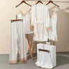 Morning Ritual Lace Trim Satin 4-Piece Pajama Set