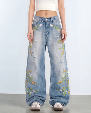 Briar Floral Embroidered Wide-Leg Jeans