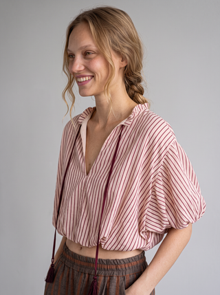 Cosima Striped Balloon Sleeve Top
