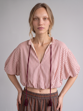 Cosima Striped Balloon Sleeve Top