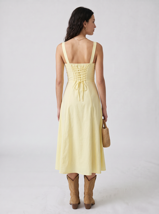 Daisy Corset Midi Sundress in Butter, back view