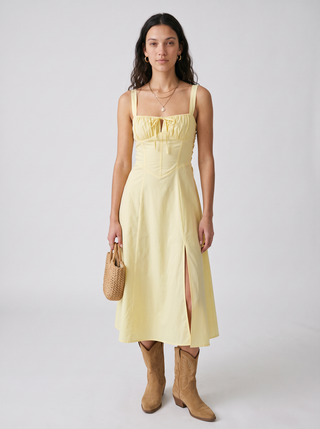 Daisy Corset Midi Sundress in Butter, front view