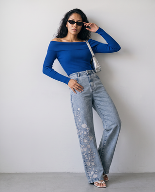 Delphine High-Rise Embroidered Wide-Leg Jeans