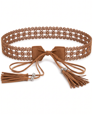 Evie Openwork Tassel Tie Belt