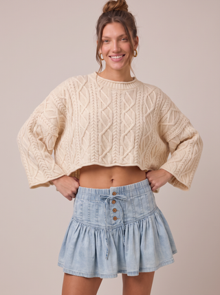 Hattie Smocked Denim Flounce Mini Skirt