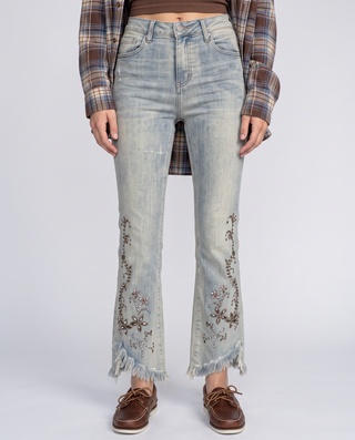 Junie High-Rise Raw-Hem Embroidered Jeans