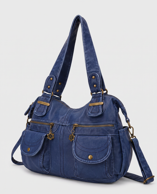 Leah Denim-Effect Flap Shoulder Bag