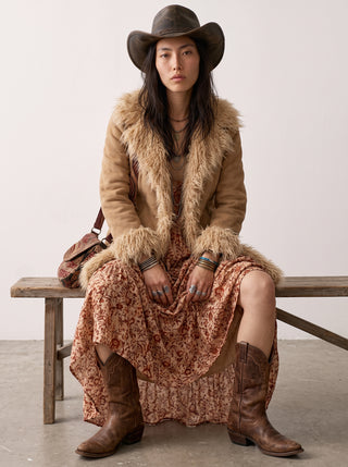 Lorelei Shag Trim Suede Coat