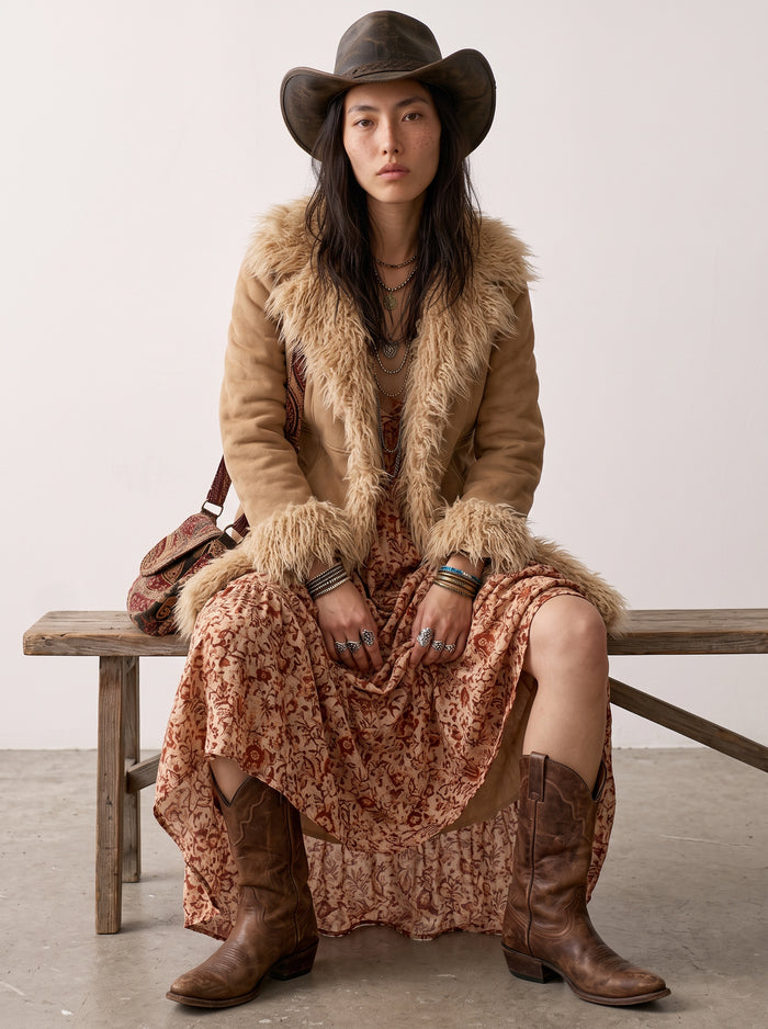 Lorelei Shag Trim Suede Coat