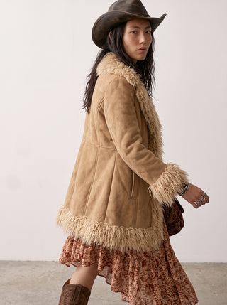 Lorelei Shag Trim Suede Coat