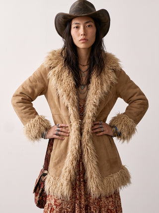 Lorelei Shag Trim Suede Coat