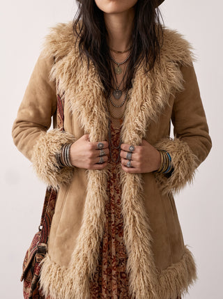 Lorelei Shag Trim Suede Coat