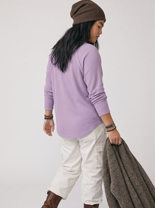 Maggie Waffle Knit Henley Top in Lavender