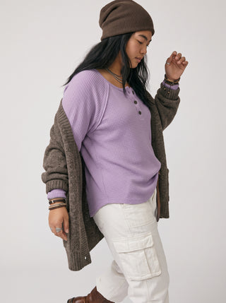 Maggie Waffle Knit Henley Top in Lavender