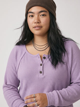 Maggie Waffle Knit Henley Top in Lavender