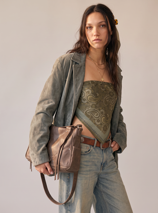 Marisa Paisley Bandana Top in Olive, three-quarter view