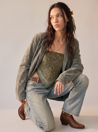 Marisa Paisley Bandana Top in Olive, front view