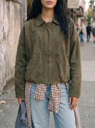Mazzy Oversized Suede Bomber Jacket