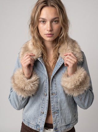 Monroe Fur Trim Cropped Denim Jacket