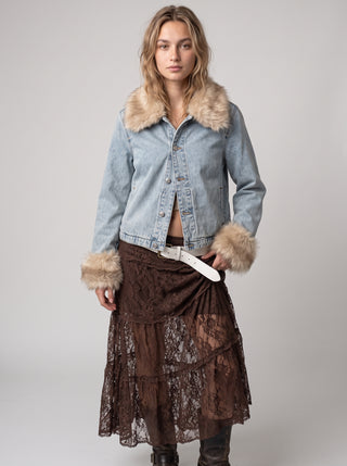 Monroe Fur Trim Cropped Denim Jacket