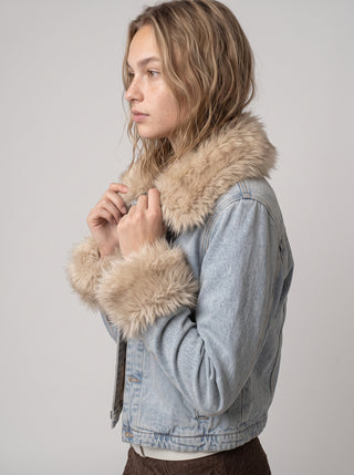 Monroe Fur Trim Cropped Denim Jacket