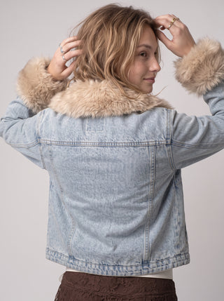 Monroe Fur Trim Cropped Denim Jacket